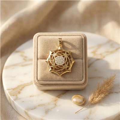 Geometrik Desenli Zirkon Taşlı Kolye Ucu - 14K Altın Kaplama - 28 mm