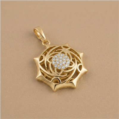 Geometrik Desenli Zirkon Taşlı Kolye Ucu - 14K Altın Kaplama - 28 mm