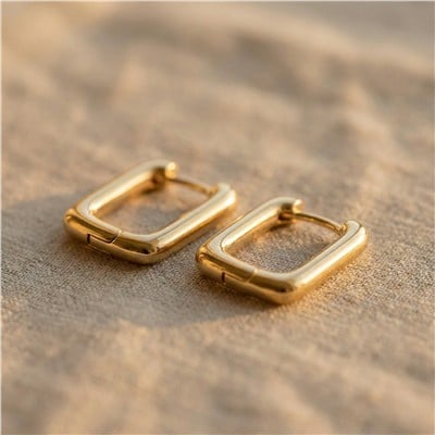 Geometrik Köşeli Halka Çelik Küpe - 14K Altın Kaplama - 18 mm