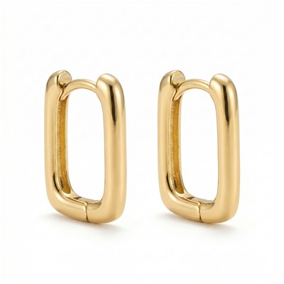 Geometrik Köşeli Halka Çelik Küpe - 14K Altın Kaplama - 18 mm