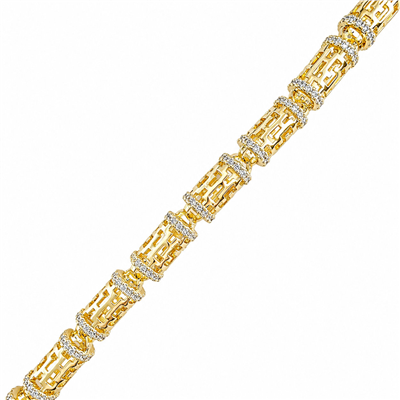 Grek Motifli Zirkon Taşlı Zincir Bileklik - 14k Altın Kaplama - 18+3 cm