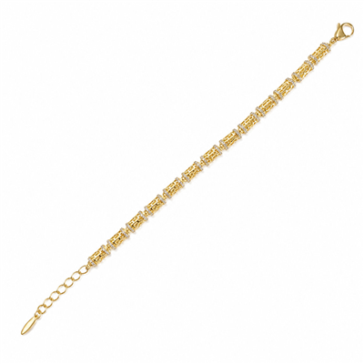 Grek Motifli Zirkon Taşlı Zincir Bileklik - 14k Altın Kaplama - 18+3 cm