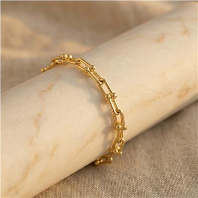 Halkalı Zincir Çelik Bileklik - 14K Altın Kaplama - 19+4 cm