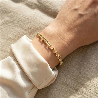 Halkalı Zincir Çelik Bileklik - 14K Altın Kaplama - 19+4 cm