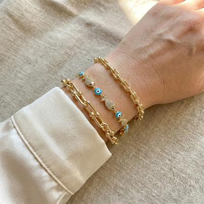 Halkalı Zincir Çelik Bileklik - 14K Altın Kaplama - 19+4 cm