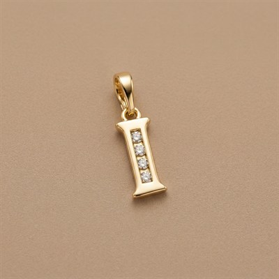 I Harfi Zirkon Taş Detaylı Kolye Ucu - 14K Altın Kaplama - 19 mm