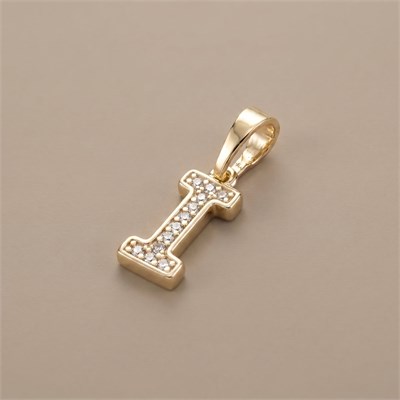 I Harfi Zirkon Taşlı Minimal Kolye Ucu  - 14k Altın Kaplama - 5 x 17 mm