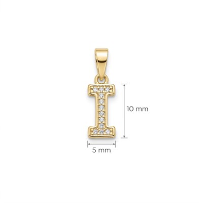 I Harfi Zirkon Taşlı Minimal Kolye Ucu  - 14k Altın Kaplama - 5 x 17 mm