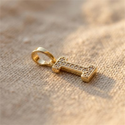 I Harfi Zirkon Taşlı Minimal Kolye Ucu  - 14k Altın Kaplama - 5 x 17 mm