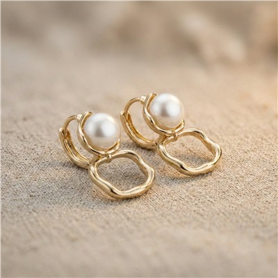 İncili Kare Halka Küpe 14K Altın Kaplama - 2 cm