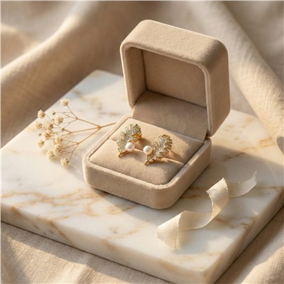 İncili Yaprak Form Zirkon Taşlı Küpe 14K Altın Kaplama - 18 mm