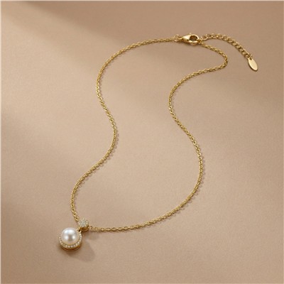 İncili Zirkon Taşlı Zincir Kolye 14K Altın Kaplama - 45+5 cm