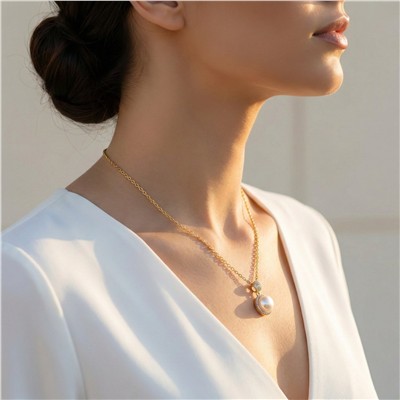 İncili Zirkon Taşlı Zincir Kolye 14K Altın Kaplama - 45+5 cm