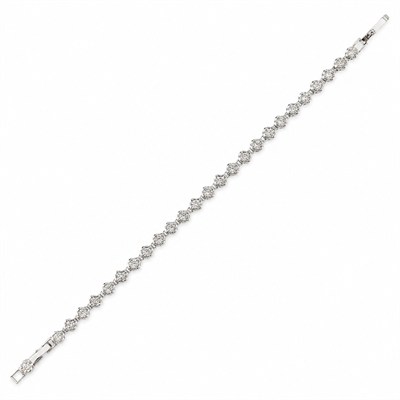 İşlemeli Yonca Zirkon Taşlı Çelik Su Yolu Bileklik - Beyaz Altın Kaplama - 16+1 cm