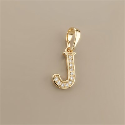J Harfi Zirkon Taşlı Minimal Kolye Ucu  - 14k Altın Kaplama - 7 x 17 mm