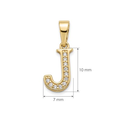 J Harfi Zirkon Taşlı Minimal Kolye Ucu  - 14k Altın Kaplama - 7 x 17 mm