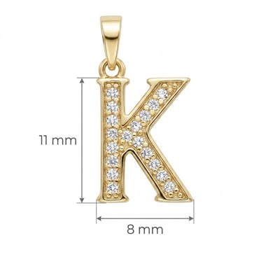 K Harfi Zirkon Taşlı Minimal Kolye Ucu  - 14k Altın Kaplama - 8 x 17 mm