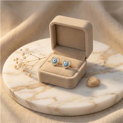 Kalp Nazar Boncuklu Küpe - 14K Altın Kaplama - 15 mm