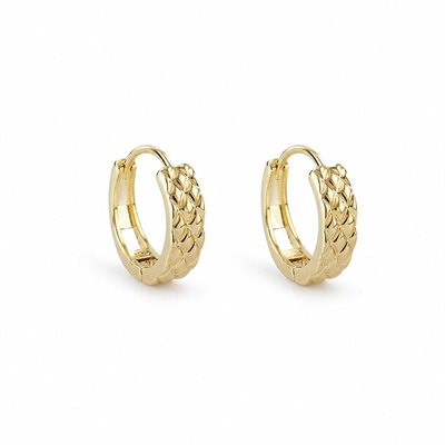 Kapitone Desenli Klasik Halka Küpe - 14k Altın Kaplama - 14 mm