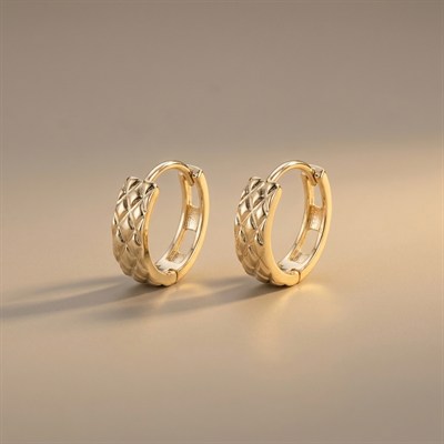 Kapitone Desenli Klasik Halka Küpe - 14k Altın Kaplama - 14 mm