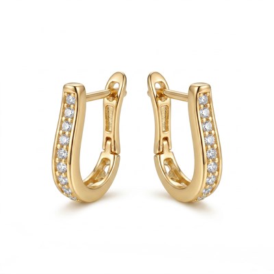 Kavisli Zirkon Taşlı Halka Küpe - 14K Altın Kaplama - 18 mm