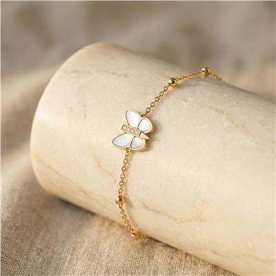 Kelebek Detaylı Bileklik - 14K Altın Kaplama - 17+3 cm