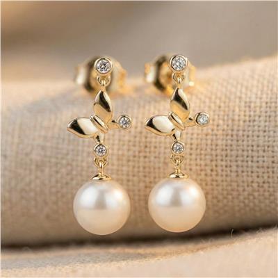 Kelebek İnci Küpe - 14K Altın Kaplama - 3cm