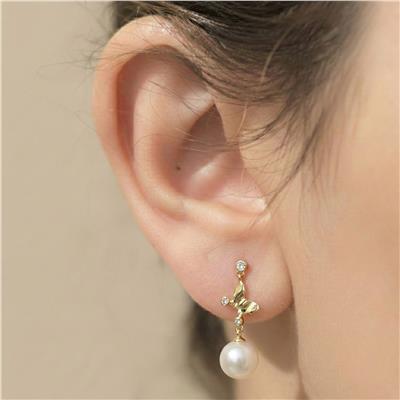 Kelebek İnci Küpe - 14K Altın Kaplama - 3cm