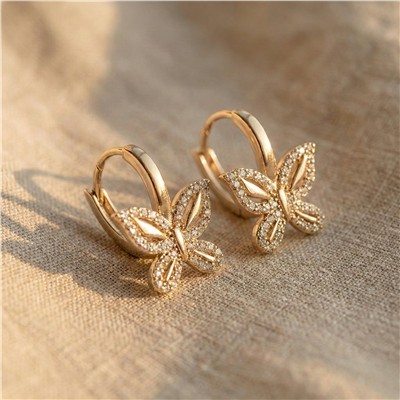 Kelebek Taş Detaylı Sallantılı Halka Küpe - 14k Altın Rengi Kaplama, 1,8 cm