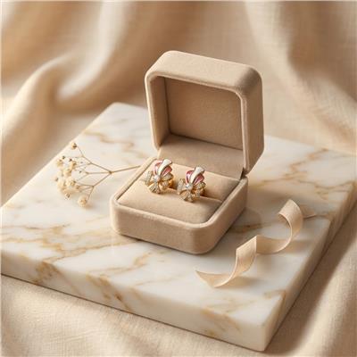 Kırmızı Beyaz Kurdele Desenli Küpe - 14K Altın Kaplama - 18 mm