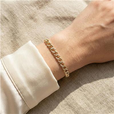 Küba Zincir Zirkon Taşlı Bileklik - 14K Altın Kaplama - 17+2 cm