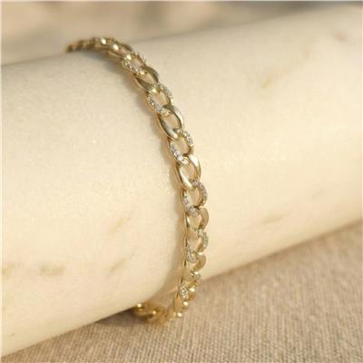 Küba Zincir Zirkon Taşlı Bileklik - 14K Altın Kaplama - 17+2 cm