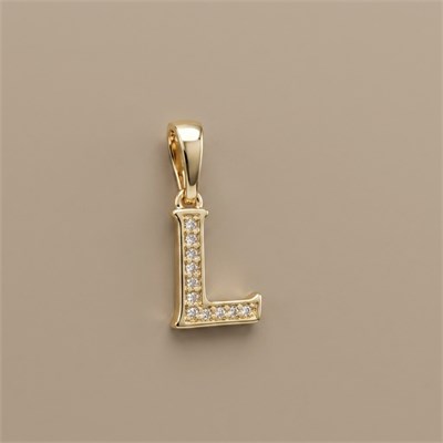 L Harfi Zirkon Taşlı Minimal Kolye Ucu  - 14k Altın Kaplama - 8 x 17 mm