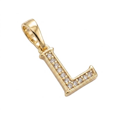 L Harfi Zirkon Taşlı Minimal Kolye Ucu  - 14k Altın Kaplama - 8 x 17 mm