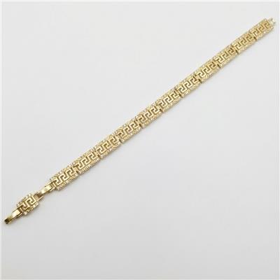 Labirent Grek Model Zirkon Taşlı Çelik Bileklik - 14K Altın Kaplama - 16+2 cm