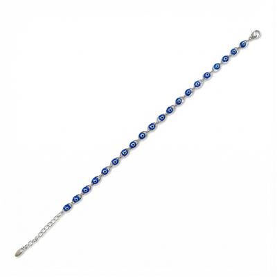 Mavi Nazar Boncuk Bileklik - Beyaz Altın Kaplama - 18+3 cm
