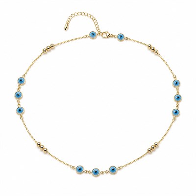 Mavi Nazar Boncuklu Dorika Kolye  - 14k Altın Kaplama - 46+5 cm