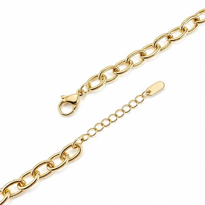 Mavi Taşlı Kalp Detaylı Zincir Çelik Bileklik - 14K Altın Kaplama - 17+3 cm