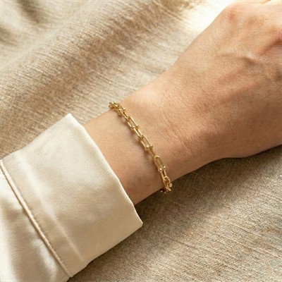Minimal Halkalı Zincir Çelik Bileklik - 14K Altın Kaplama - 18+5 cm