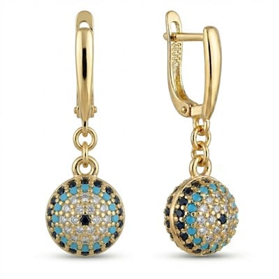 Nazar Boncuğu Detaylı Sallantılı Küpe - 14K Altın Kaplama - 3.2 cm