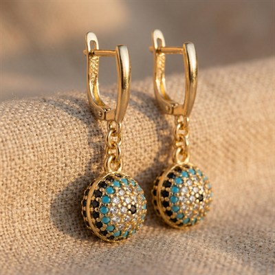 Nazar Boncuğu Detaylı Sallantılı Küpe - 14K Altın Kaplama - 3.2 cm