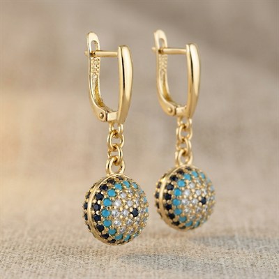 Nazar Boncuğu Detaylı Sallantılı Küpe - 14K Altın Kaplama - 3.2 cm