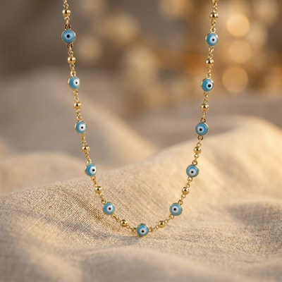 Nazar Boncuğu Kolye - 14k Altın Kaplama - 45+3 cm