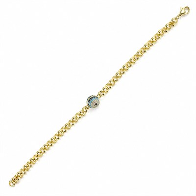 Nazar Boncuğu Zirkon Taşlı Ayarlanabilir Oval Zincir Bileklik - 14k Altın Kaplama - 19 cm