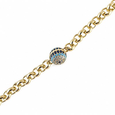 Nazar Boncuğu Zirkon Taşlı Ayarlanabilir Oval Zincir Bileklik - 14k Altın Kaplama - 19 cm