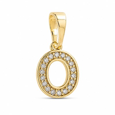 O Harfi Zirkon Taşlı Minimal Kolye Ucu  - 14k Altın Kaplama - 8 x 16 mm