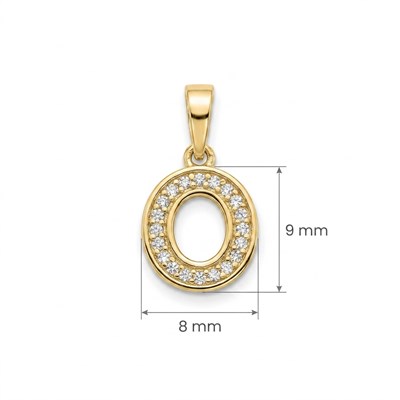 O Harfi Zirkon Taşlı Minimal Kolye Ucu  - 14k Altın Kaplama - 8 x 16 mm