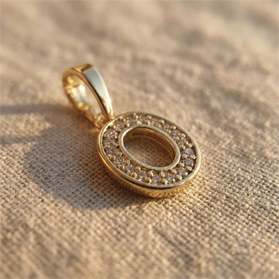 O Harfi Zirkon Taşlı Minimal Kolye Ucu  - 14k Altın Kaplama - 8 x 16 mm