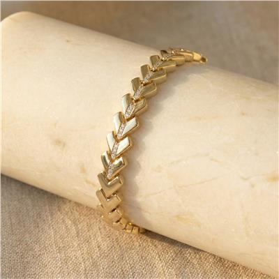 Ok Ucu Zirkon Taşlı Çelik Bileklik - 14K Altın Kaplama - 17+2cm