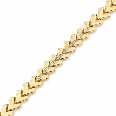 Ok Ucu Zirkon Taşlı Çelik Bileklik - 14K Altın Kaplama - 17+2cm